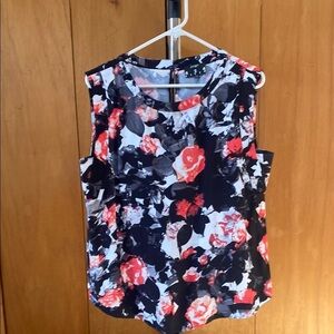 Lord & Taylor 424 FIFTH Floral Sleeveless Top - Black, Coral, White NWOT